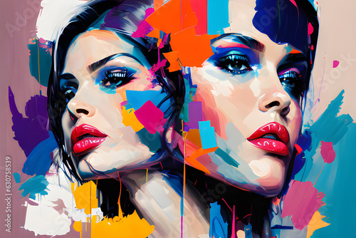 beautiul young lady's heavy strokes  multicolor oil painting