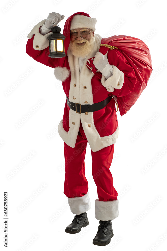Senior male actor old man with a real white beard in the role of Father Christmas.