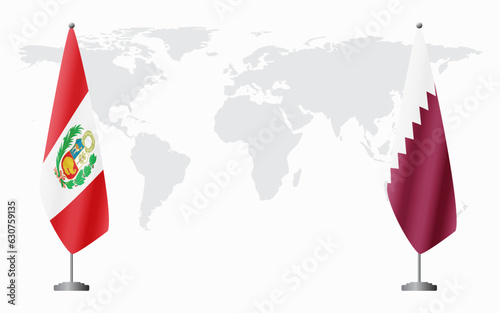 Peru and Qatar flags for official meeting