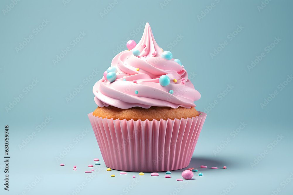 Cupcake 3d illustration, of pastel color palette, graphic design poster art created with Generative AI technology Cupcake 3d illustration, of pastel color palette, graphic design poster art created with Generative AI technology