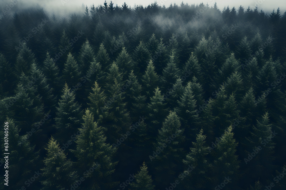 Aerial view of pines in the mountains, wood  photo created with Generative AI technology