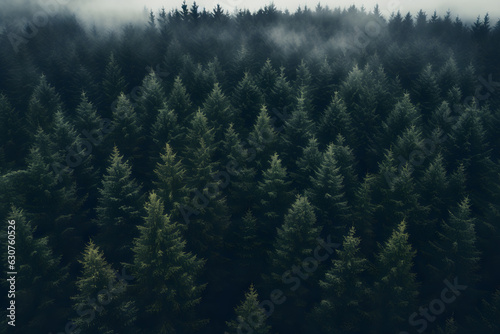 Aerial view of pines in the mountains, wood  photo created with Generative AI technology
