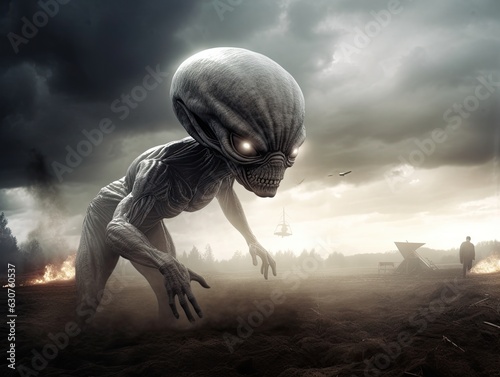Fantasy bad alien invade the earth