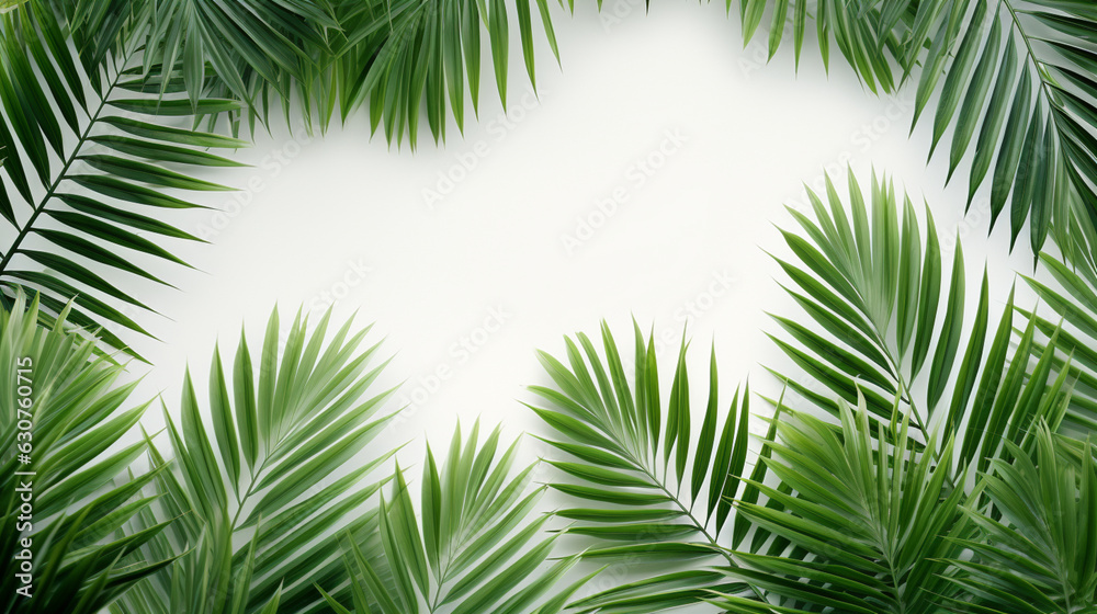 Tropical frame with green palm leaves Design on background, Copy space, Summer background