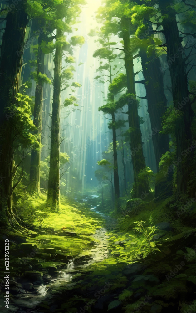 Obraz premium Primitive forest background,created with generative ai tecnology.