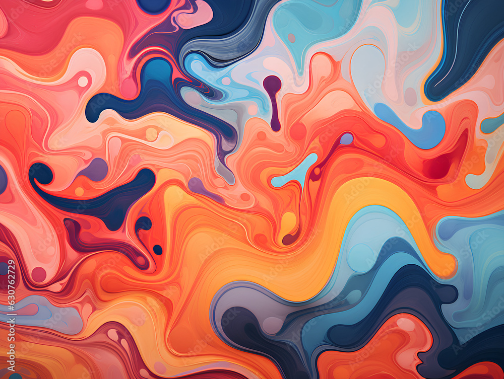 abstract background backdrop painting with swirling waves in orange and blues