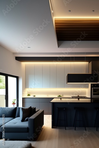 modern kitchen interior with kitchen and beautiful and airy window generated by AI 