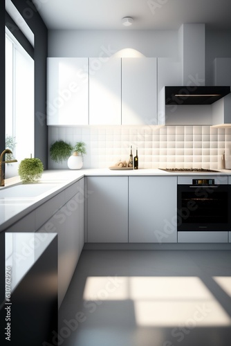 modern kitchen interior with kitchen and beautiful and airy window generated by AI 