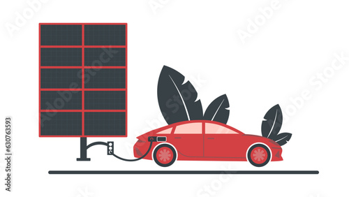 Electric car charging with solar energy. Electric car charging with solar panels. Sustainable life. Sustainable car. Electric Car Charging Parking Station.