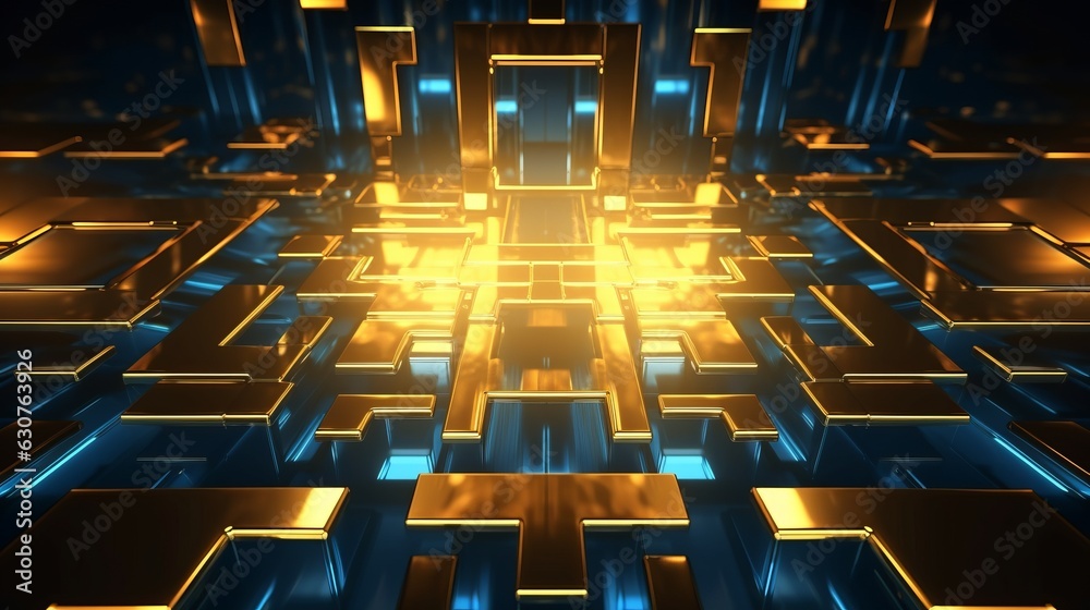 Fototapeta premium Yellow gold blue abstract background. AI generative.