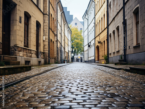 Fotobehang A shot of a narrow cobblestone street