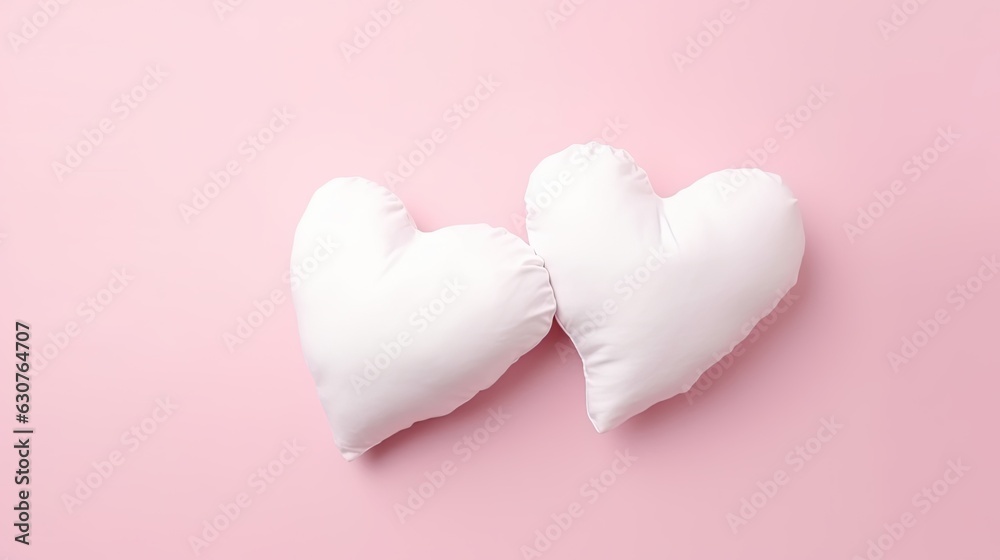 two little hearted shape pillows in pink background