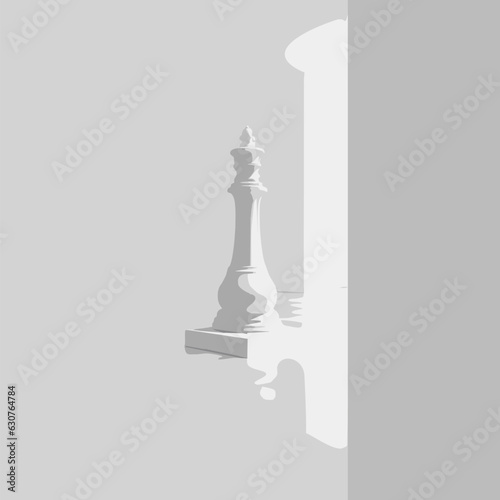 Rook silhouette with reflection on the floor. Vector illustration.