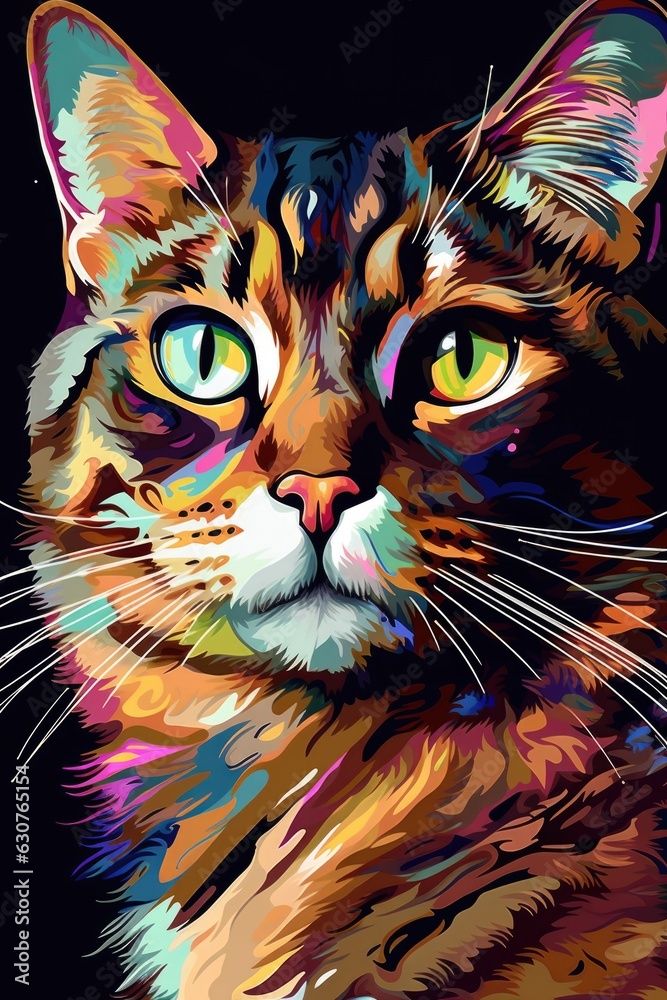 American Wirehair Siamese cat psychedelic look. Generative AI