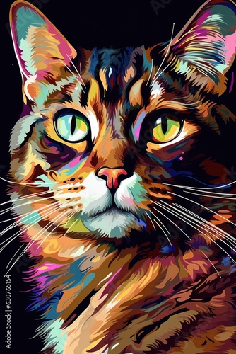 American Wirehair Siamese cat psychedelic look. Generative AI © Razvan