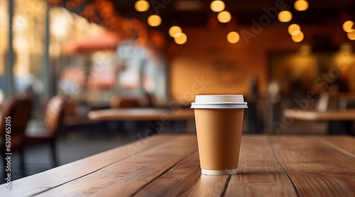 Coffee cup on wooden table in coffee shop, stock photo © © Ai Factory