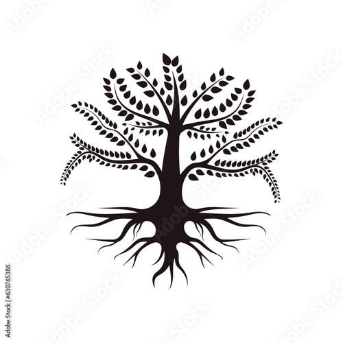 Root Leaf Family Tree of Life Oak Banyan Maple Stamp Seal Emblem Label logo