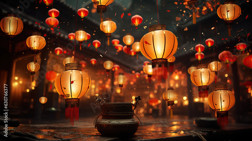 Chinese new year lanterns and decoration. Generative AI