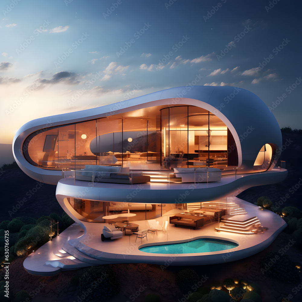 Fototapeta premium Futuristic modern house concept, home of the future, architecture.
