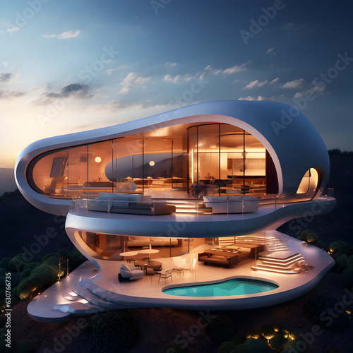 Futuristic modern house concept, home of the future, architecture.