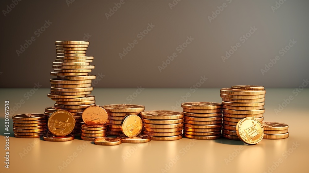 Illustration stacked coins savings and economic. AI generative Illustration stacked coins savings and economic. AI generative