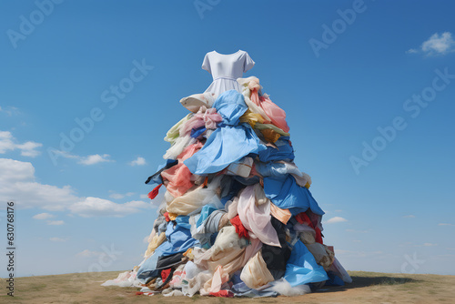 Huge pile of colorful clothes  concept of recycling  up cycling  awareness to global climate change  fashion industry pollution created with Generative AI technology