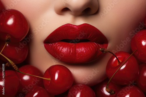 Rote Lippen mit Kirschen photo