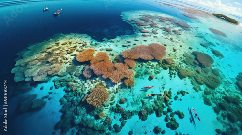 Ocean sea aerial top view coral reef blue