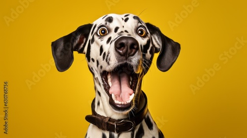 Studio portrait of a dalmatian dog with a surprised face, concept of Pet Photography. AI generative. photo