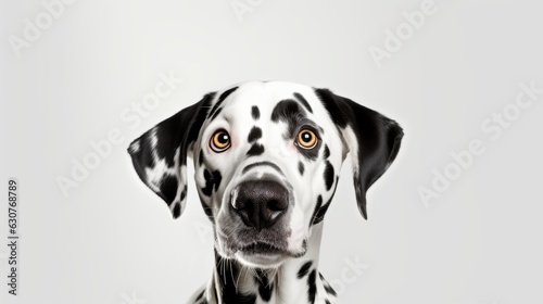 Studio portrait of a dalmatian dog with a surprised face, concept of Pet Photography. AI generative. © vadymstock
