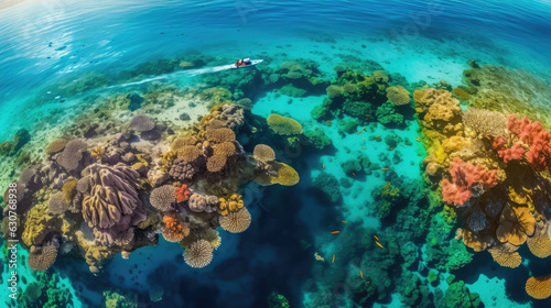 Ocean sea aerial top view coral reef blue