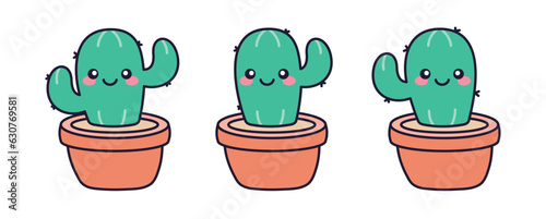 Cute Kawaii Cactus Set Clipart Sticker