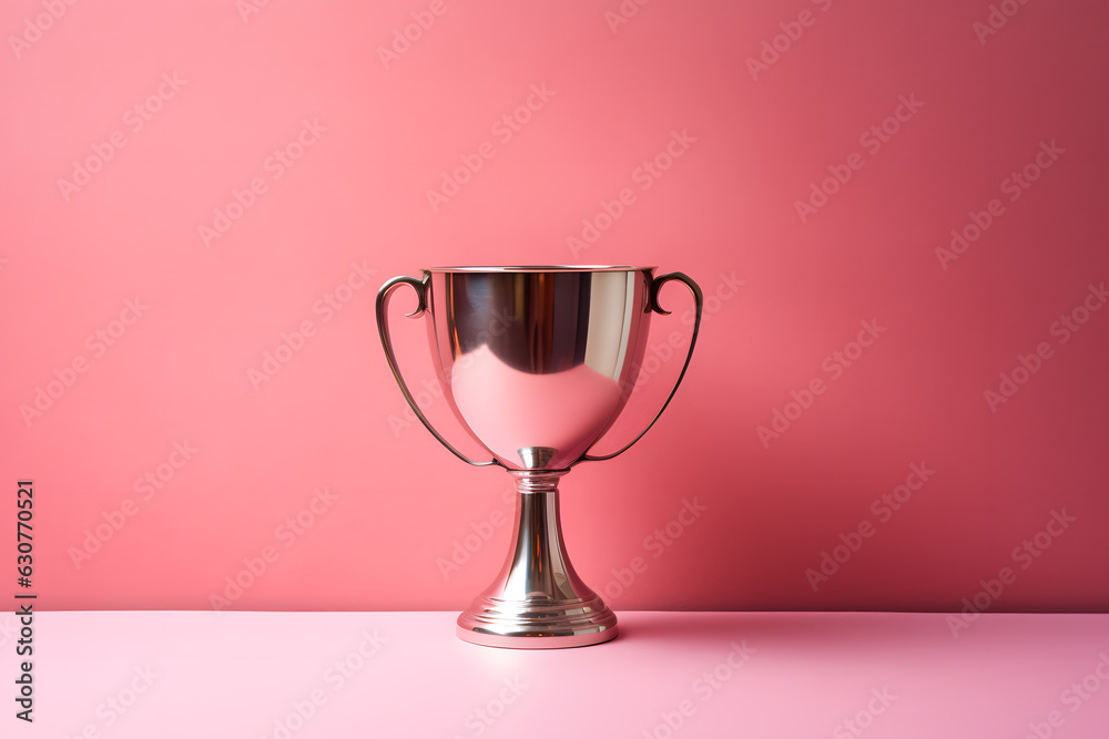 Trophy cup isolated on pink background created with Generative AI technology Trophy cup isolated on pink background created with Generative AI technology