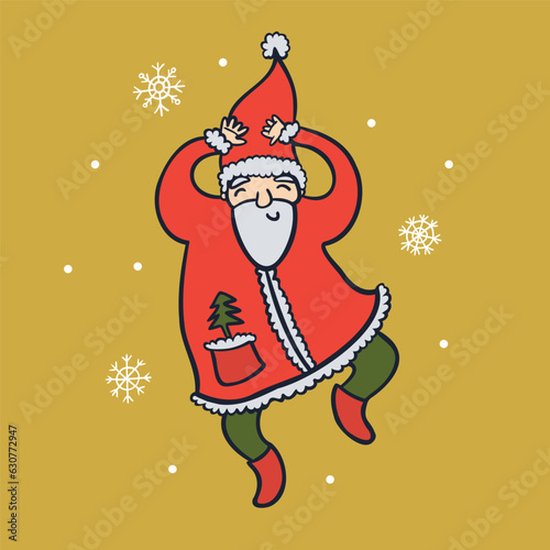 Santa Claus dancing with snowflakes flat color vector image (ID: 630772947)