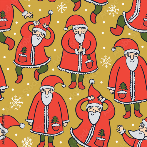 Santa Clauses and snowflakes abstract seamless pattern (ID: 630773180)