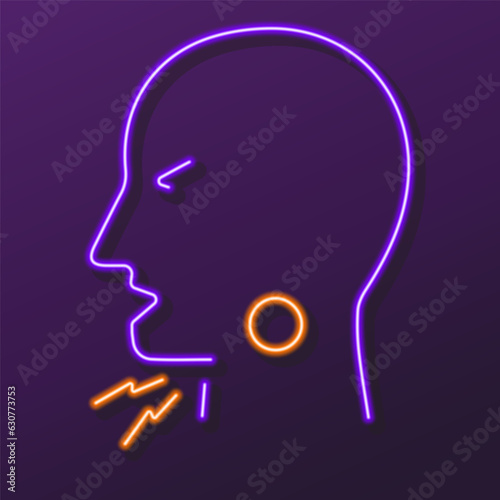 sore throat neon sign, modern glowing banner design, colorful modern design trends on black background. Vector illustration.