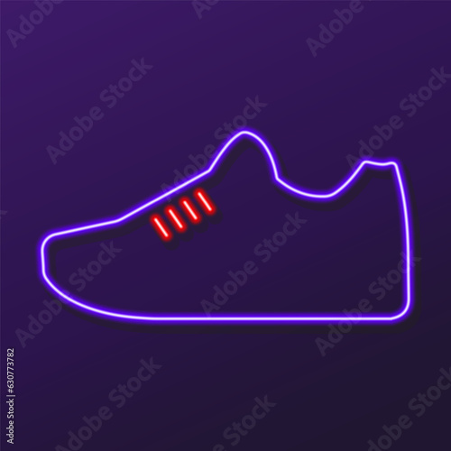 sport shoes sneakers neon sign, modern glowing banner design, colorful modern design trends on black background. Vector illustration.