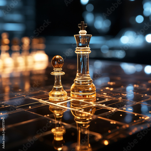 Close-up of a game of chess technology design display Business Management Performance and Financial Flows, strategy board game, problem solving