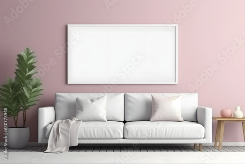 Polished Living Room with Blank Frame Picture Frame Mockup  generative  ai