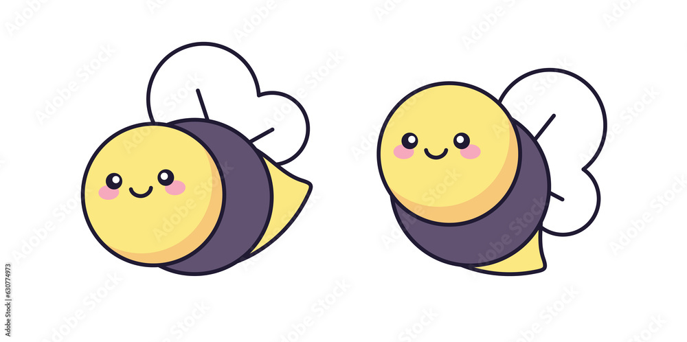 Fototapeta premium Cute Kawaii Bee Clipart Sticker