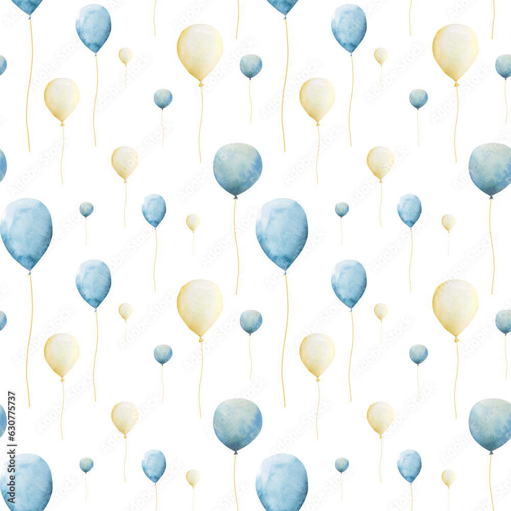 watercolor illustration hand drawn seamless pattern with balloons
