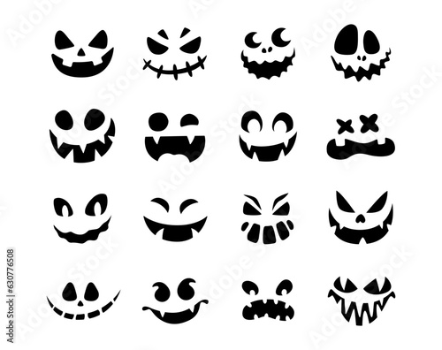Set of Halloween pumpkins faces silhouettes,