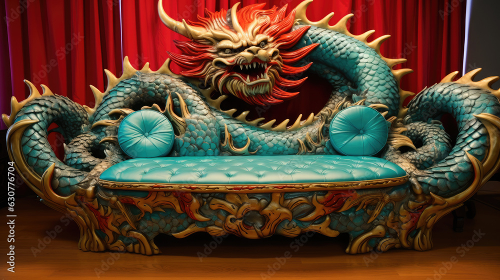 Obraz premium chinese dragon statue sofa