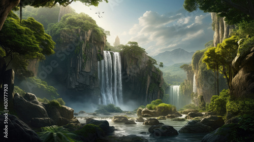 Fantasy waterfall nature beautiful place 