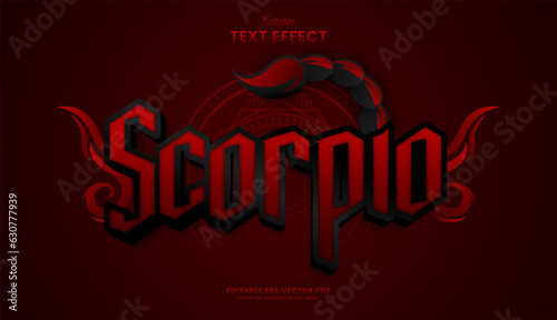 decorative editable dark red scorpio text effect vector design