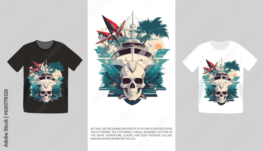 Luxury yacht with skull t-shirt design Luxury yacht with skull t-shirt design
