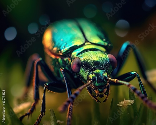 A photorealistic image of a super macro shot of Jewel beetle,  macro lens, emphasizing the detail and realism of image. Generative AI © Razvan