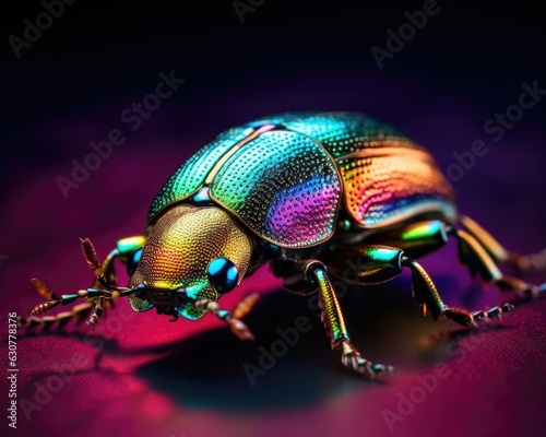 A photorealistic image of a super macro shot of Rainbow scarab beetle, macro lens, emphasizing the detail and realism of image. Generative AI