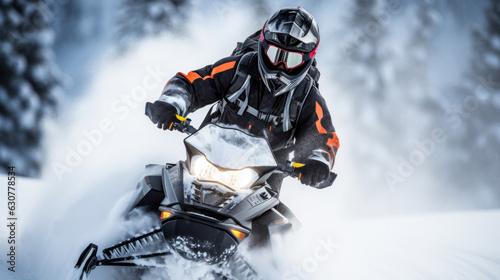 winter active holiday snowmobiling. generative ai