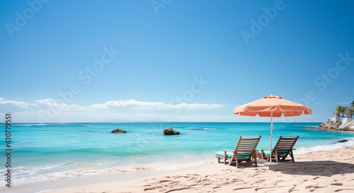 Krzesła I Parasol W Tropikalnej Plaży - Seascape Banner